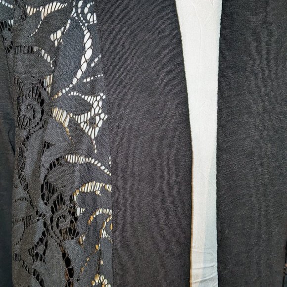 LOGO by Lori Goldstein Open Front Slub Cardigan w/Lace Detail XL - Picture 3 of 11